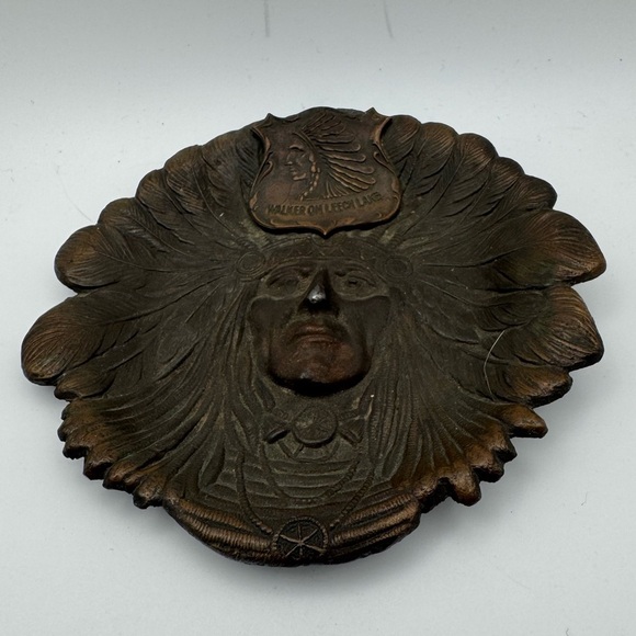 Vintage K & O Native American  Indian Chief Head  Pin Tray Ash Tray Metal - Picture 1 of 8